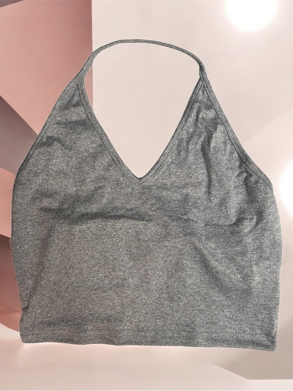 Gray V-Neck Halter Crop Top NWOT